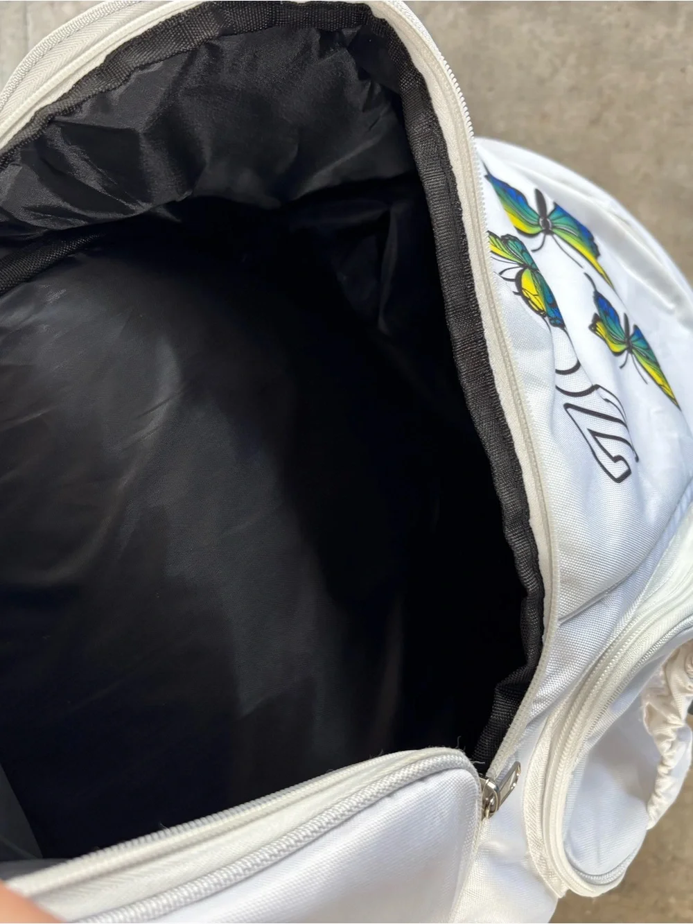 White 'ZOOM' Butterfly Backpack with Blue '13'